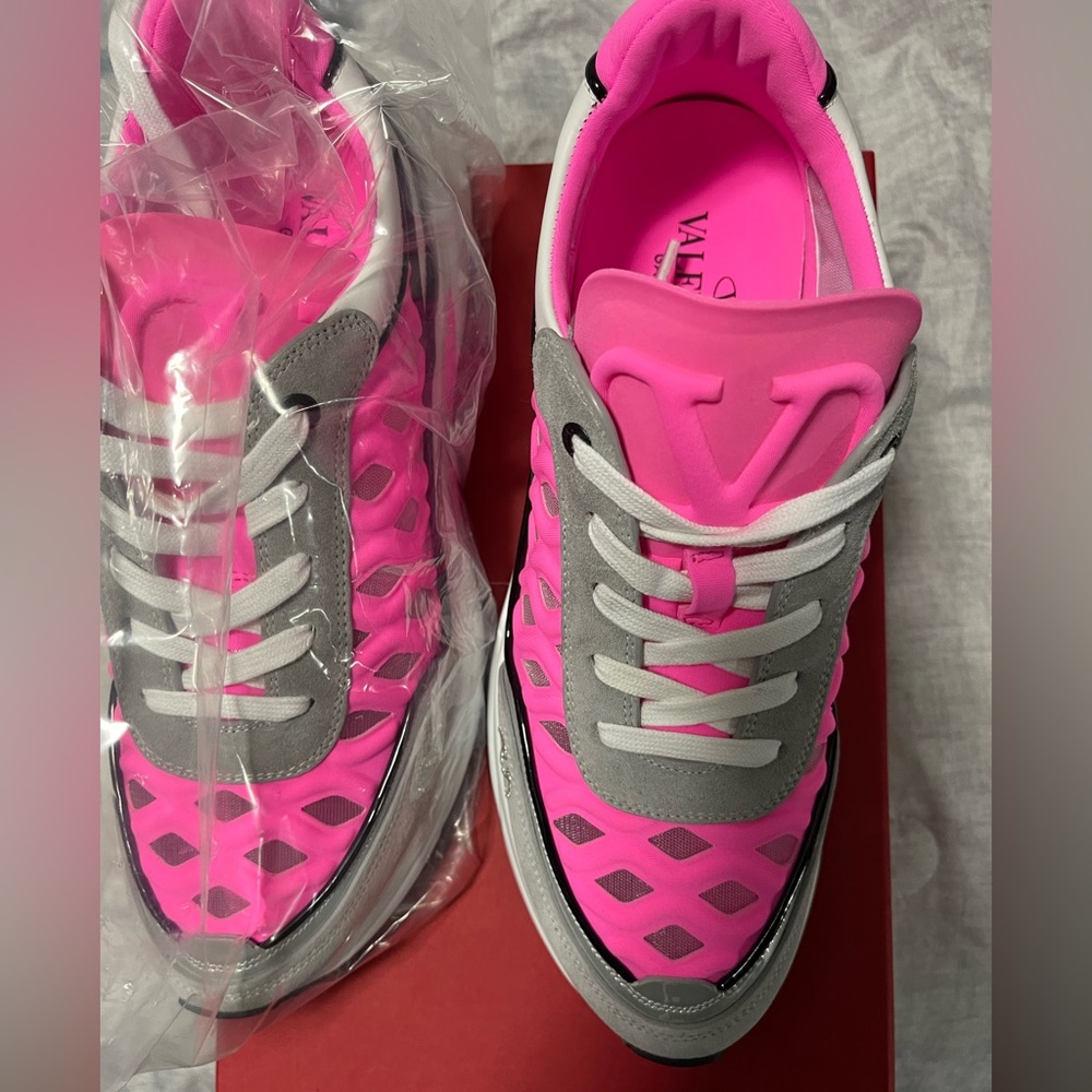 Valentino Studded Gym Shoe Hot Pink White and Grey